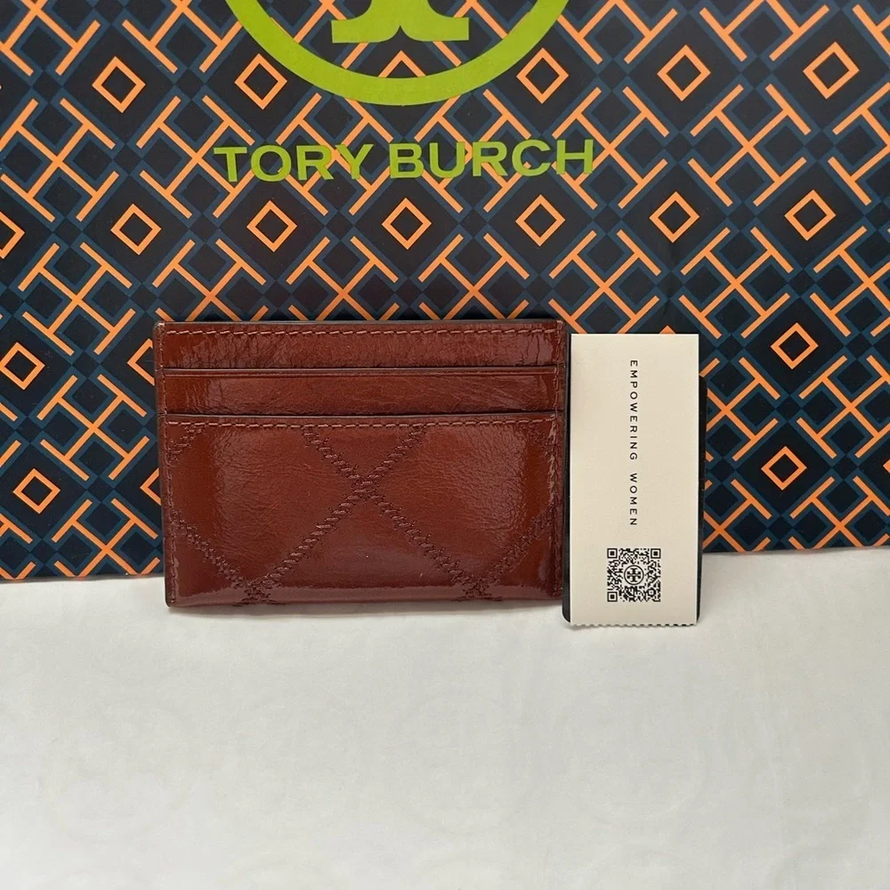 Tory Burch Willa Shine Slim Card Case Java Gold Brown Tan Neutral Card Holder